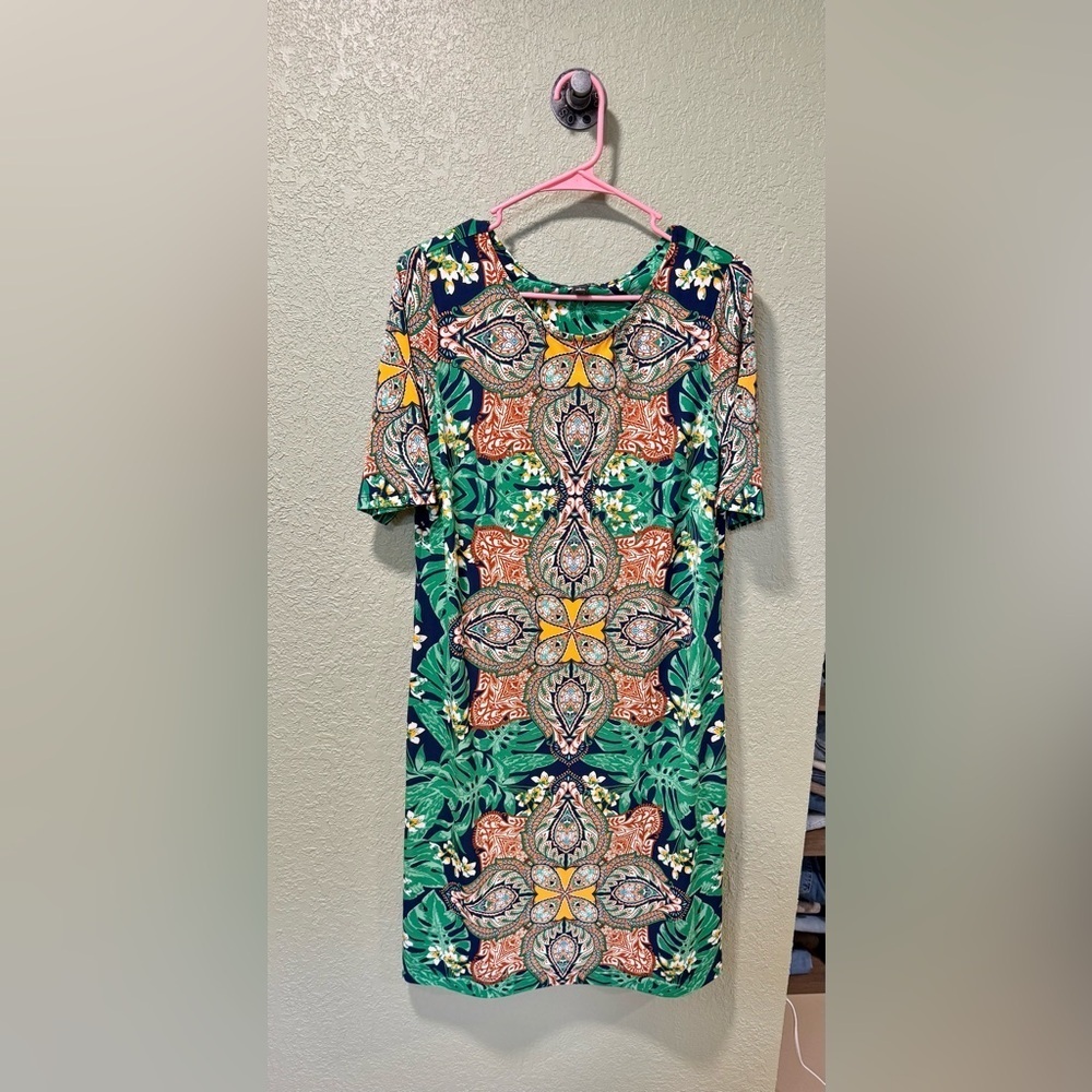 Roz & Ali Vibrant Multicolor Patterned Dress Size L